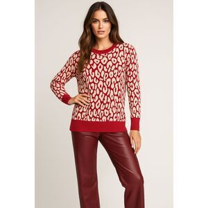 LOFT RED & WHITE ANIMAL PRINT CAREER BUSSINESS CASUAL SWEATER SIZE: XL NWT